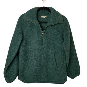 Madewell Women’s Small Oversized Green Fleece Half Zip Pullover Cozy Comfy